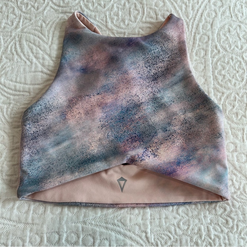 Ivivva Girls reversible High-Neck Pink Marble Print Sports Bra Top